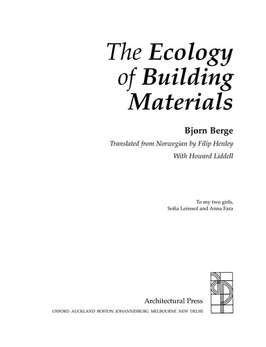Cover of Ecology of Building Materials