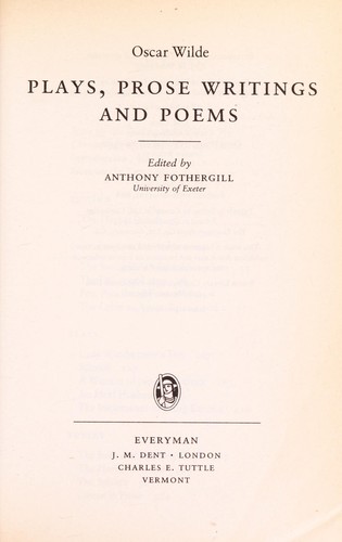 Cover of Plays, Prose Writings & Poems; Wilde