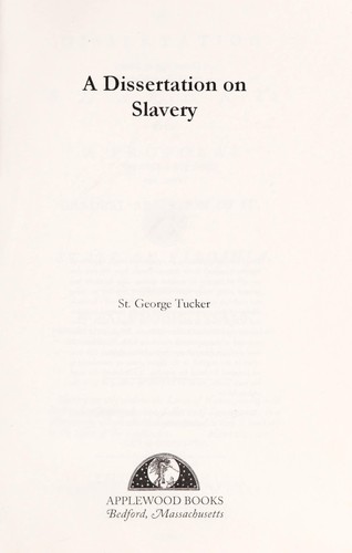 Cover of Dissertation on slavery