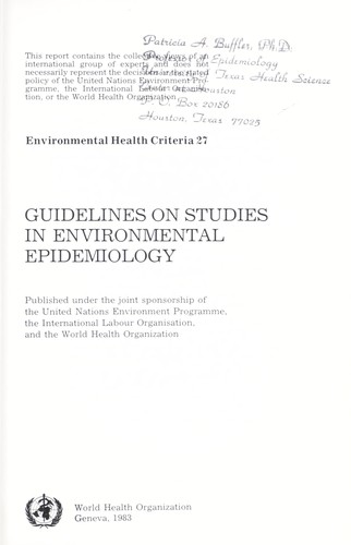 Cover of Guidelines on studies in environmental epidemiology