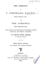 Cover of The Germany of C. Cornelius Tacitus, from Passow's Text; and the Agricola, from Brotier's Text: with Critical ... Remarks, ... by E. H. Barker. Fifth Edition, Revised, Etc. Lat