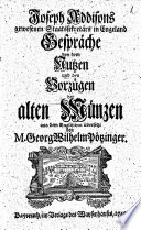 Cover of Joseph Addisons Gespräche von dem Nutzen und den Vorzügen der alten Münzen